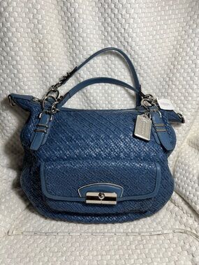 Coach Kristen Denim Blue Woven Leather Satchel Handbag